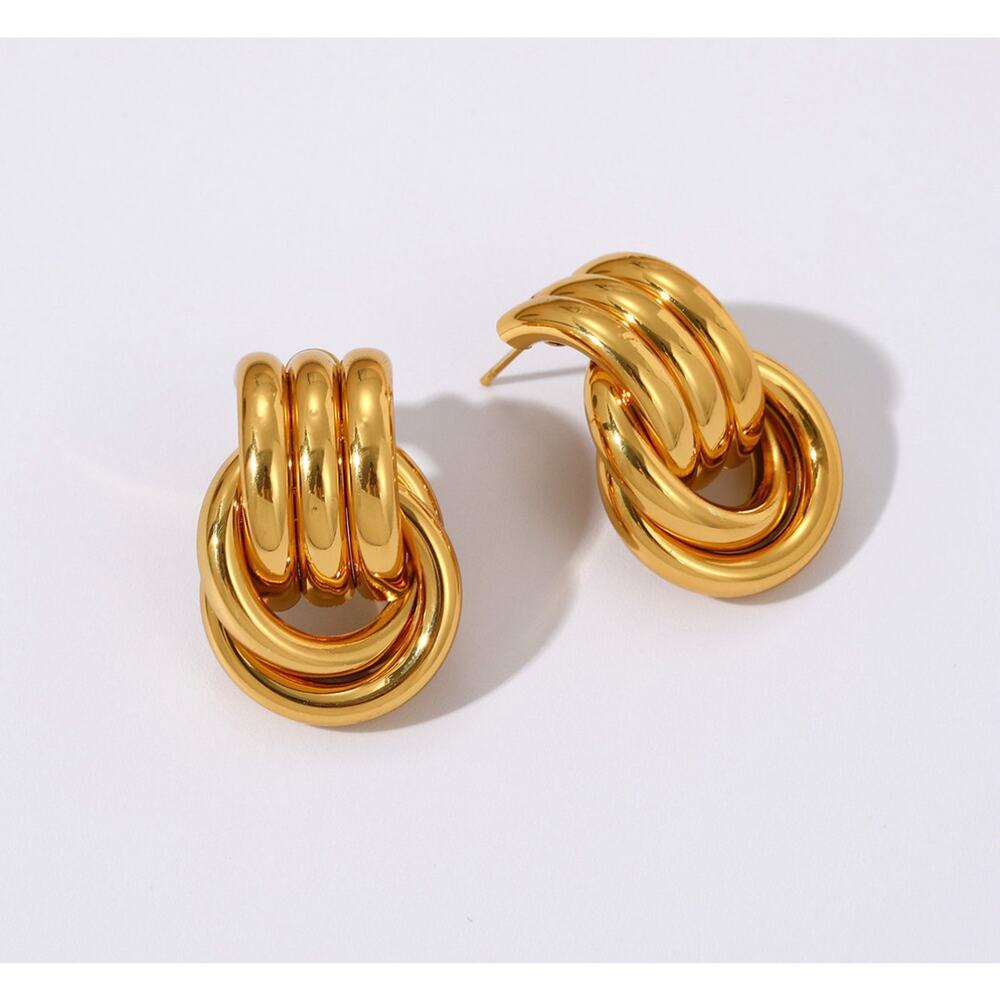 Gold Knot Stud Earrings Chunky Minimalist Stainless Steel Statement